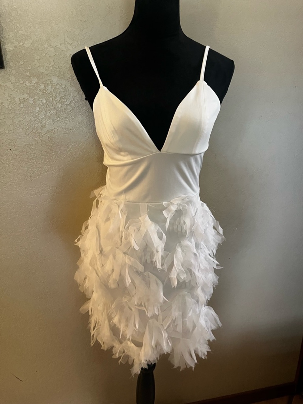 SHEIN White Feather-Trim Midi Dress